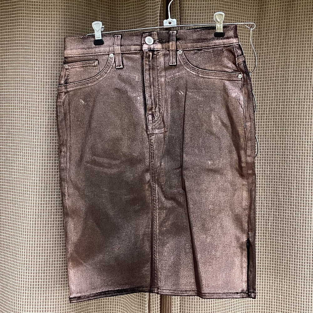 NEW Hudson Centerfold Extreme High Rise Coated Metallic Mini Skirt 28 - Picture 2 of 7